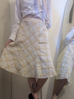 Cream and Yellow Plaid Midi Skirt